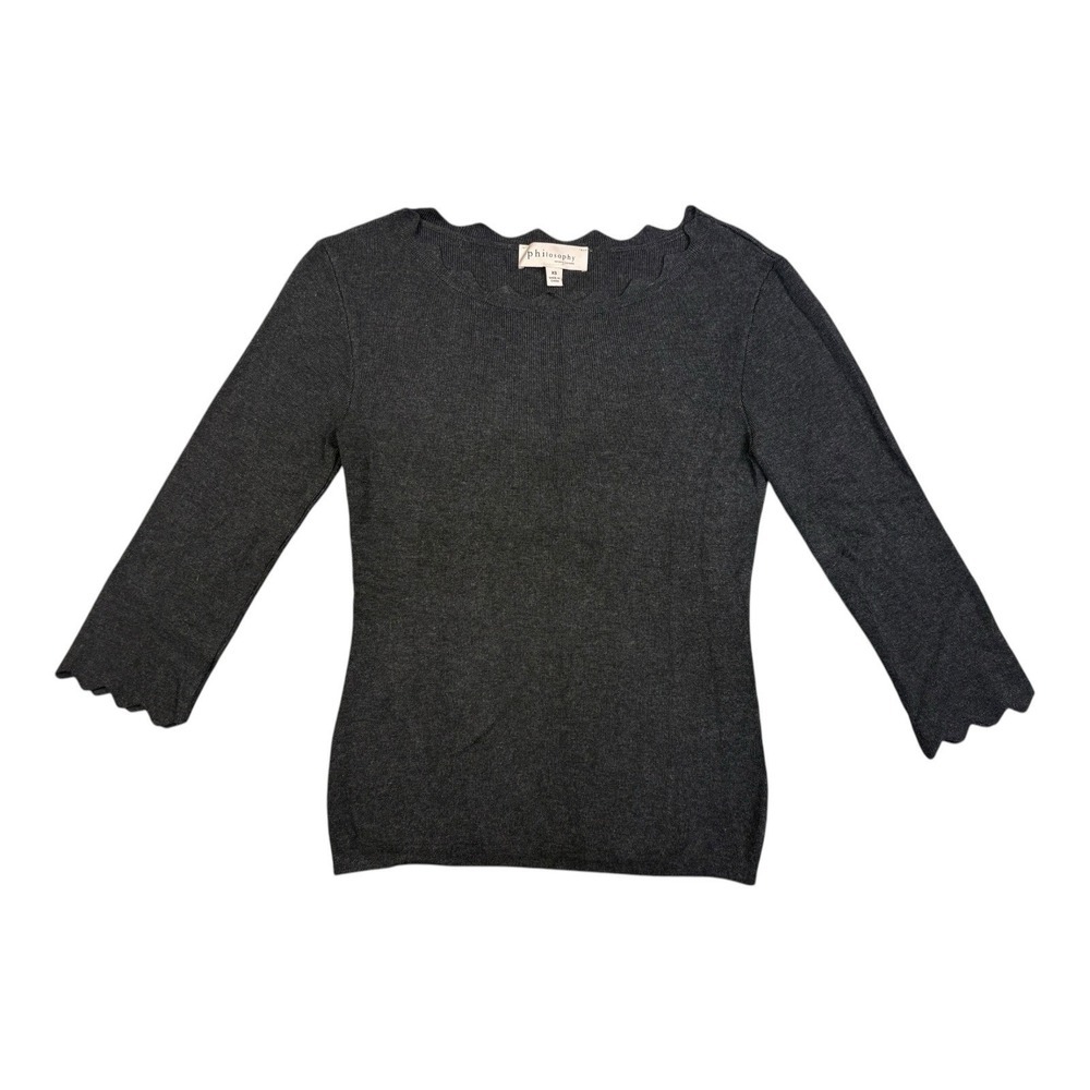 Philosophy‎ Republic Clothing Scalloped Hem Sweater Top XS Gray 3/4 Sleeve